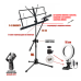Складной пюпитр PML-01-DВ-L16 с подсветкой на стойке с держателем для микрофона "бочонок" на наклонном журавле