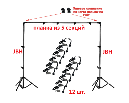 Переносной каркас 190х250 см для фотофона KF-250Z в комплекте с 12 боковыми зажимами