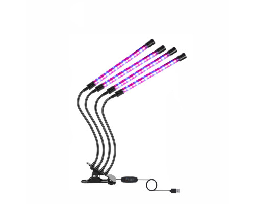 Фитолампа светодиодная, светильник для растений с регулируемым зажимом и пультом на проводе, 4 панели