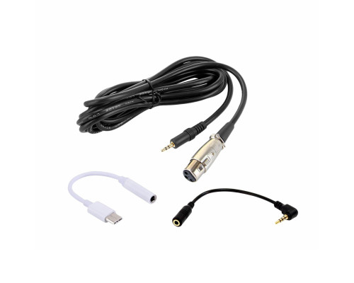 Кабель XLR-Jack 3.5 для микрофона, 2.5 м, с угловым переходником mini Jack 3.5 мм и адаптером для подключения к телефону с разъемом USB Type-C