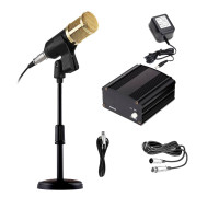 Комплект KM800-SZ конденсаторный микрофон BM800 чёрно-золотой с фантомным питанием 48V на настольной стойке c кабелями для подключения