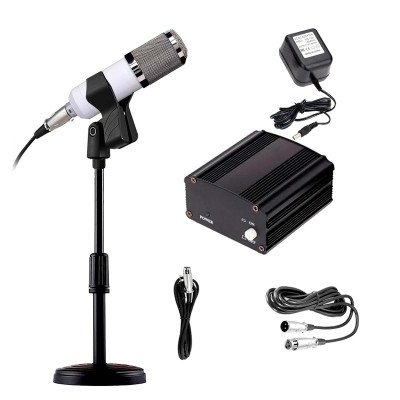 Комплект KM800-SB конденсаторный микрофон BM800 белый с фантомным питанием 48V на настольной стойке c кабелями для подключения