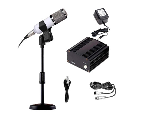 Комплект KM800-SB конденсаторный микрофон BM800 белый с фантомным питанием 48V на настольной стойке c кабелями для подключения