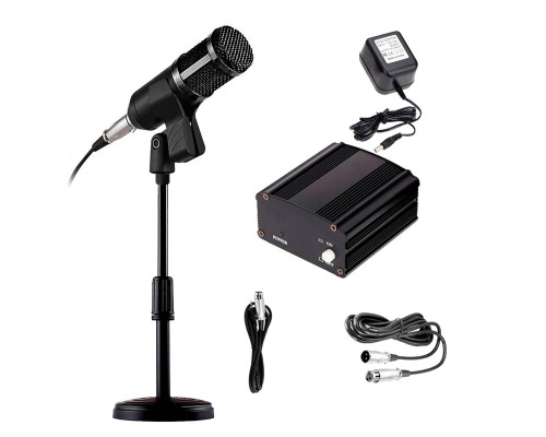Комплект KM800-SC конденсаторный микрофон BM800 чёрный с фантомным питанием 48V на настольной стойке c кабелями для подключения