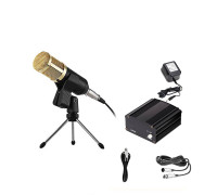 Комплект KM800-TZ конденсаторный микрофон BM800 чёрно-золотой с фантомным питанием 48V на настольной треноге с кабелями для подключения 