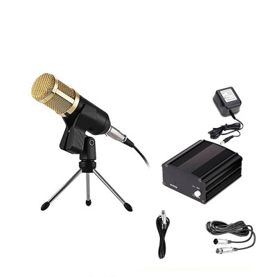 Комплект KM800-TZ конденсаторный микрофон BM800 чёрно-золотой с фантомным питанием 48V на настольной треноге с кабелями для подключения 