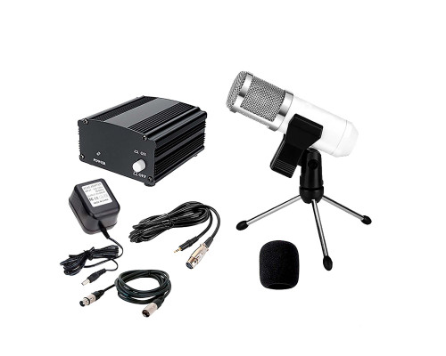 Комплект KM800-TB конденсаторный микрофон BM800 белый с фантомным питанием 48V на настольной треноге с кабелями для подключения