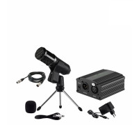 Комплект KM800-TC конденсаторный микрофон BM800 чёрный с фантомным питанием 48V на настольной треноге с кабелями для подключения