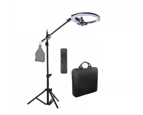 Кольцевая лампа LSGRL-18 диаметром 45 см на наклонном усиленном штативе с крючком для противовеса