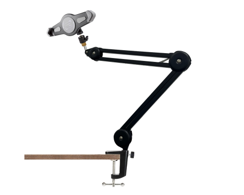 Настольная стойка пантограф PTS-C18 с усиленной струбциной, шарнирным креплением и держателем для планшета 18-29 см