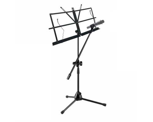 Подставка для нот PML-01-DВ складной пюпитр на стойке с держателем для микрофона "бочонок" на наклонном журавле