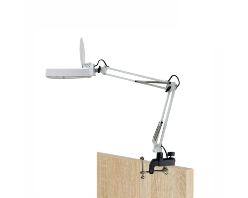 Лампа лупа белая LN-6S2 с усиленной черной струбциной с 2 отверстиями 