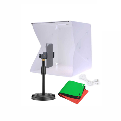 Комплект FS-FBZM-02DT: настольная стойка держатель для телефона и складной фотобокс с LED-подсветкой