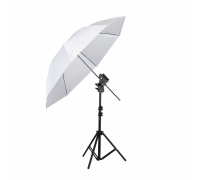 Комплект для съемки JBH-UWD-100: зонт просветный диаметром 100 см белый на напольном штативе с держателем для вспышки