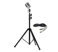 Микрофон винтажный серебристый, кабель 2.5 м XLR (female) – mini-jack 3.5 mm (male), на напольной стойке JBH