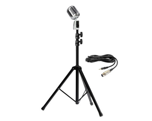 Микрофон винтажный серебристый, кабель 2.5 м XLR (female) – mini-jack 3.5 mm (male), на напольной стойке JBH