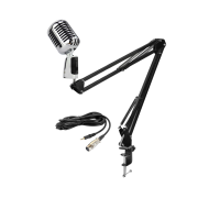 Микрофон винтажный серебристый, кабель 2.5 м XLR (female) – mini-jack 3.5 mm (male), на пантографе ST с усиленной струбциной