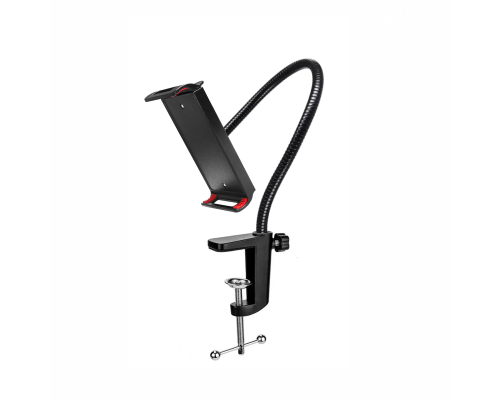 Гибкий держатель GDTS-18 для планшета и телефона до 18 см на усиленной струбцине, черный