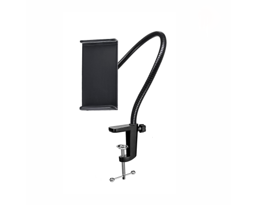 Гибкий держатель GDTS-25 для планшета и телефона до 25 см на усиленной струбцине, черный