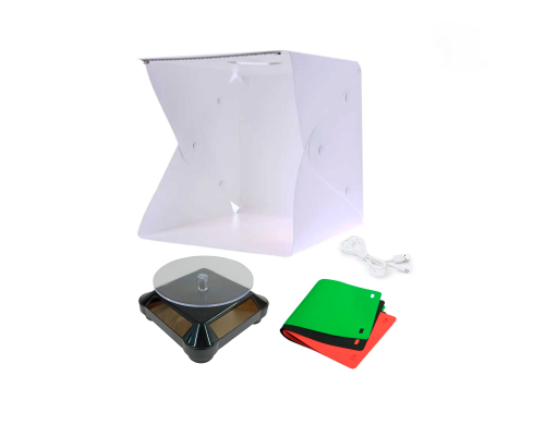 Комплект FS-FBVPB: черная вращающаяся подставка с электроприводом и складной фотобокс со встроенной LED подсветкой