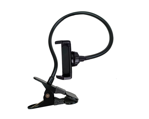 Гибкий держатель GDT85-MPR для телефона до 85 мм и весом 500 гр на металл прищепке, черный