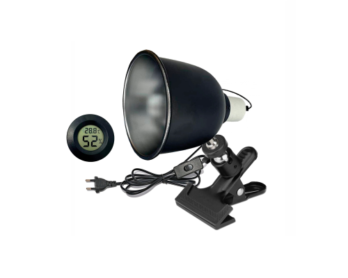 Светильник LST215 на прищепке PR1 и термометр гигрометр для террариума рептилий