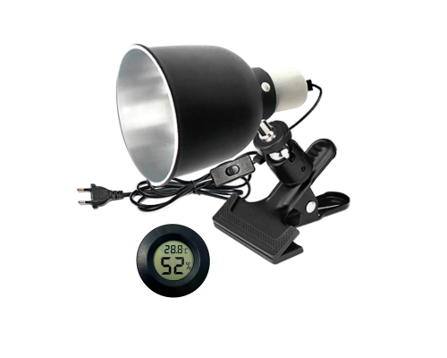 Светильник LST145 на прищепке PR1 и термометр гигрометр для террариума рептилий