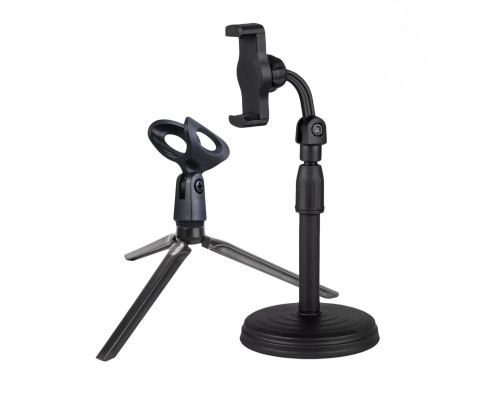 Держатель-подставка для смартфона CXP-050 и настольная стойка NK-11 с держателем для ручного микрофона