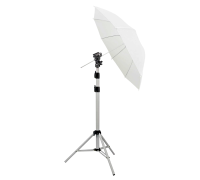 Комплект для съемки WST-UWD-81: зонт просветный диаметром 81 см на белой стойке с держателем для вспышки
