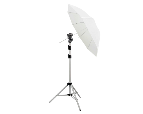 Комплект для съемки WST-UWD-81: зонт просветный диаметром 81 см на белой стойке с держателем для вспышки