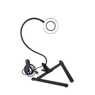 Гибкий черный светильник настольный RL-9bd-P, диаметр 9 см, на прищепке и настольной подставке