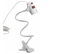 Светильник патрон для фитоламп с выключателем и кабелем на гибком держателе с пластиковым зажимом для стола, белый