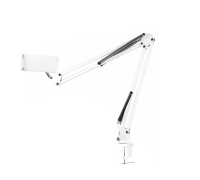 Настольная стойка белая, пантограф MNW25 с держателем телефона или планшета до 25 см на усиленной струбцине