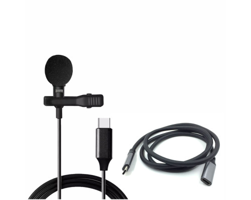 Петличный микрофон с разъемом USB Type-C с удлинителем Type-C, длина кабеля 3.5 м
