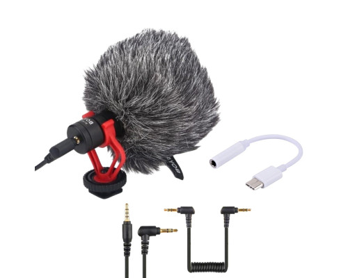 Микрофон накамерный BY-MM1 пушка с ветрозащитой и переходником Jack 3.5 мм - USB Type-C