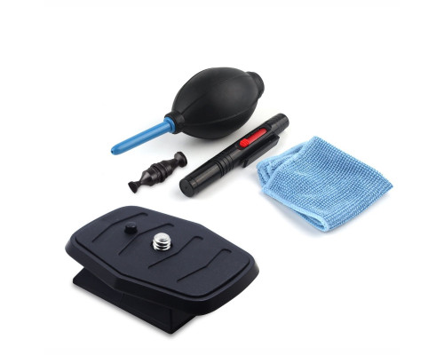 Быстросъемная штативная площадка 44.6х44.6 мм и набор для чистки объектива 3 в 1: салфетка, воздуходувка, ручка карандаш для чистки