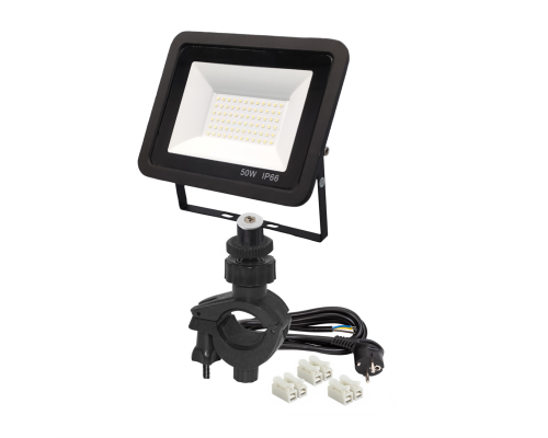 Светодиодный строительный прожектор 50 Вт с кабелем 1,5 м и клеммами на креплении зажиме 16-26 мм