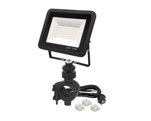 Светодиодный строительный прожектор 50 Вт с кабелем 3 м и клеммами на креплении зажиме 16-26 мм