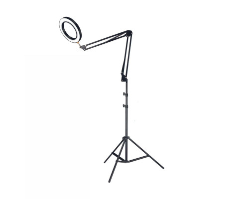 Напольная лампа в виде светодиодного светильника диаметром 16 см на пантографе на штативе JBH