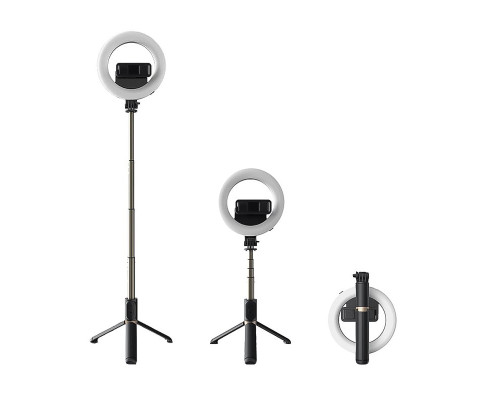Штатив-монопод MJ07 с кольцевой RGB лампой 16 см, Bluetooth пультом, длина 85 см