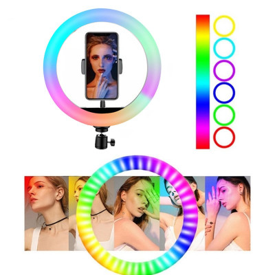 Кольцевая лампа RGB на треноге, держатель телефона и микрофона, журавль, шарнир 3/8, диаметр 26 см