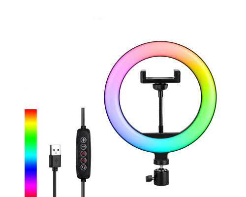 Кольцевая лампа RGB 20 см с держателем для смартфона, 15 цветовых схем, 10 ступеней яркости