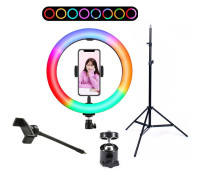 Напольная стойка штатив JBH-G19 для горизонтальной съемки с кольцевой цветной лампой 32 см и крючком для противовеса