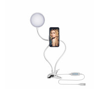 Гибкая светодиодная лампа SLW-09 на прищепке с держателем телефона и поворотом на 360 градусов, белая