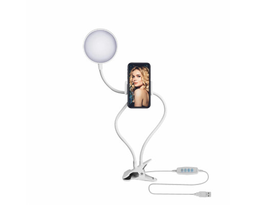 Гибкая светодиодная лампа SLW-09 на прищепке с держателем телефона и поворотом на 360 градусов, белая