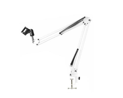 Настольная стойка, пантограф NB-35W белый с белой струбциной и с держателем для микрофона бочонок