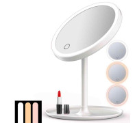 Косметическое настольное зеркало для макияжа с подсветкой и лотком, диаметр 17.5 см, белое