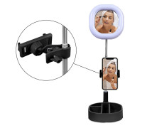 Кольцевая лампа-зеркало для макияжа Y3, настольная с лотком, диаметр 16 см, квадратная, черная