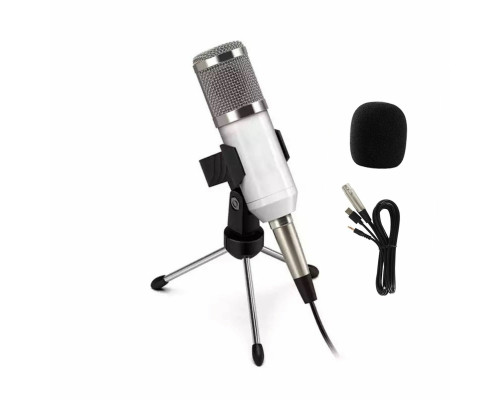 Конденсаторный микрофон BM-750, настольная тренога, держатель прищепка, ветрозащита, белый