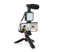 Микрофон пушка Kit-01LM для смартфона с подсветкой, триподом, держателем телефона, пультом Bluetooth